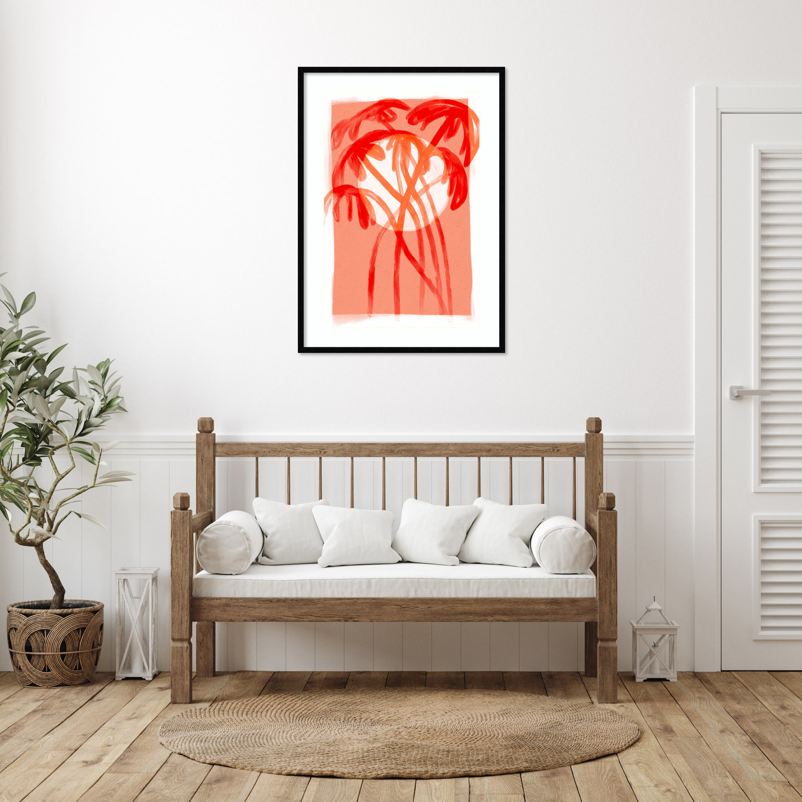 Palms At Sunset by Treechild Wood Framed Wall Art Print, Black, 41" H x 30" W