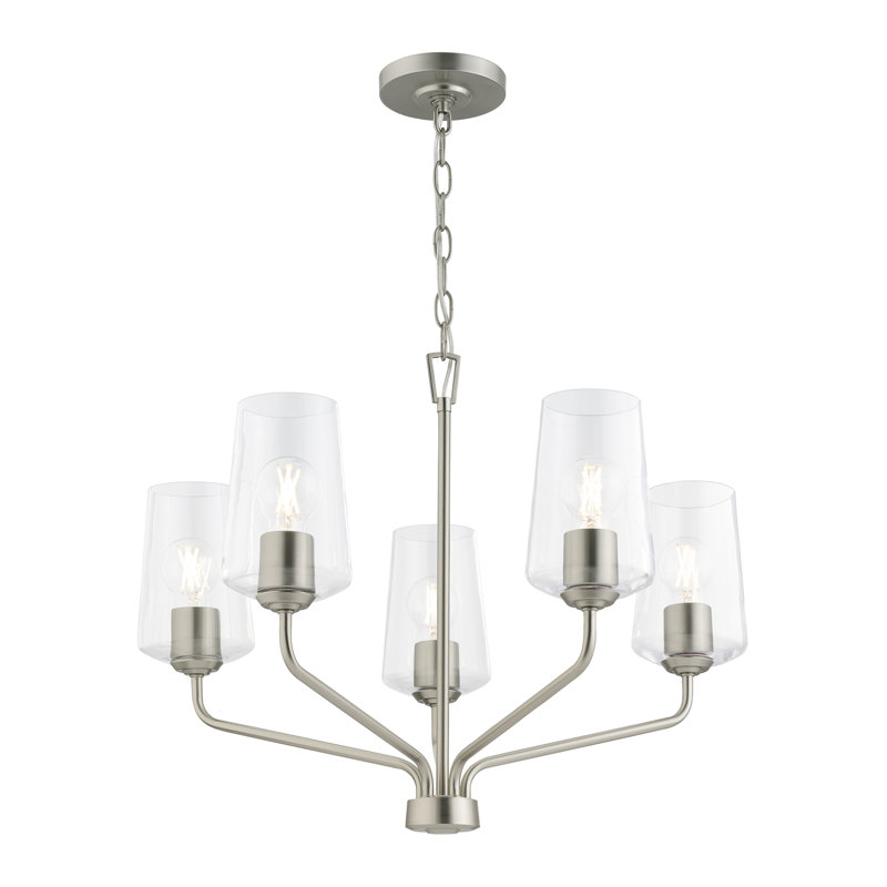 Celino Three-Light Chandelier with Clear Glass, 5 Lights, Brushed Nickel, 19" H x 26" W x 26" D