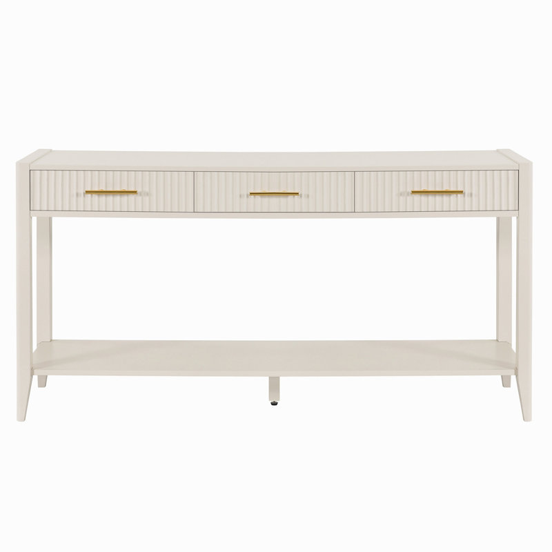 60" Painted Console Table With 3 Drawers,Wooden Entryway Table With Storage Shelf, Farmhouse Sofa Table For Living Room, Hallway,Entryway, Foyer, Corridor(Beige)