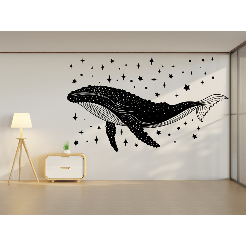 Adhésif mural baleine avec étoiles, art mural baleine, décoration murale chambre baleine, H 65 po x l 44 po, Bourgogne