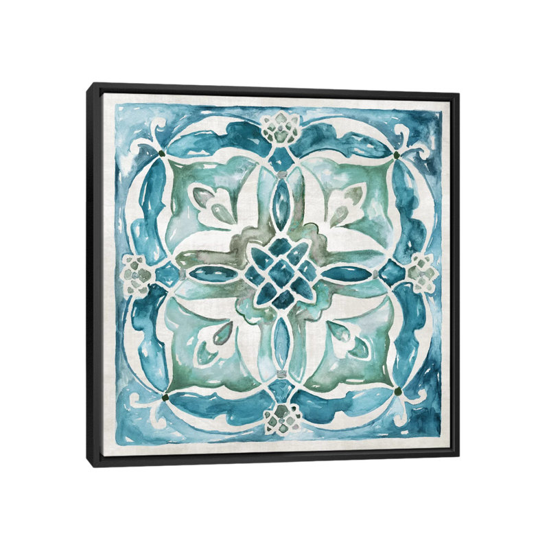 «Carribean Tile III», reproduction sur toile, H 18 po x l 18 po x P 1,5 po, Toile avec cadre noir