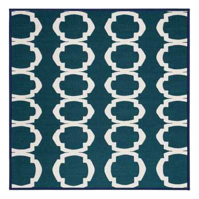 Machine Washable Trellis Blue Area Rug