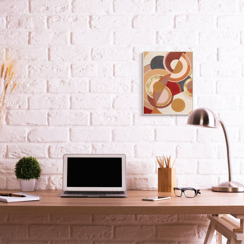 Motif asymétrique abstrait de cercles brun rouge - reproduction d'art, H 19 po x l 13 po x P 0,5 po, Bois