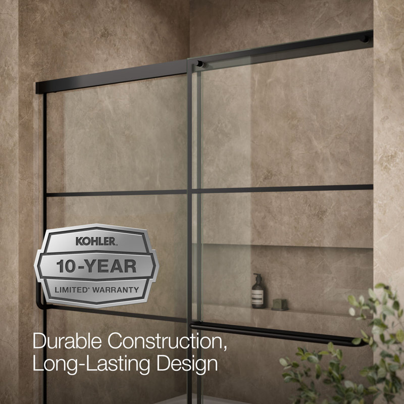 Elate Sliding Bath Door, 56-3/4-In H X 56-1/4 - 59-5/8-In W, With 1/4-In Thick Frosted Glass With Rectangular Grille Pattern