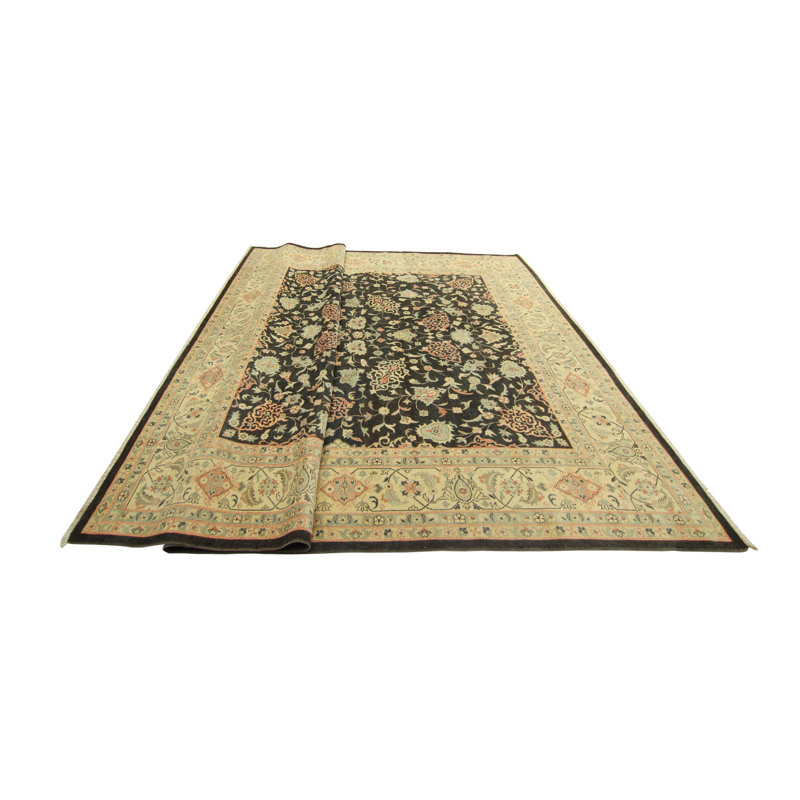 Tapis gris anthracite en laine noué à la main de conception unique 8 pi 11 po x 11 pi 8 po Douglass