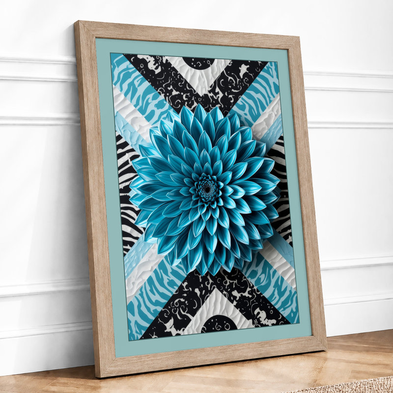 Turquoise Dahlia Mandala Geometric - Print, Oak, A4 - 29.7 x 21.0 cm