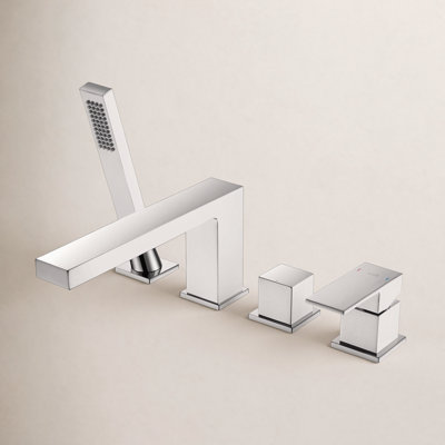 Cube Deck-Mounted Tub Filler with Diverter