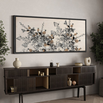 " Nature's Sketchbook Botanical and Butterfly Modern Art Calm Warm Extra Large Artwork Pictures " Print