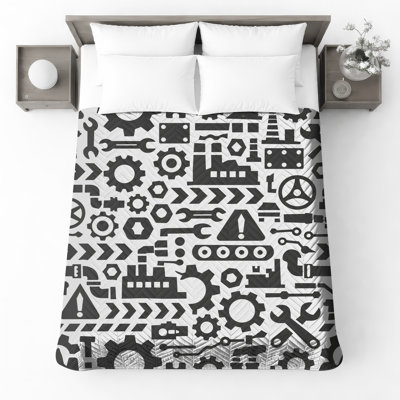 Industrial Tools Pattern Quilted Bedspread All Sizes
