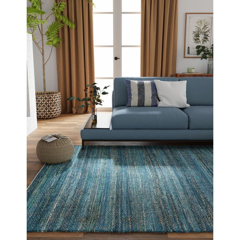 Tapis uni / rayé bleu océan Durah, Rectangle 2 pi 2 po x 3 pi 1 po