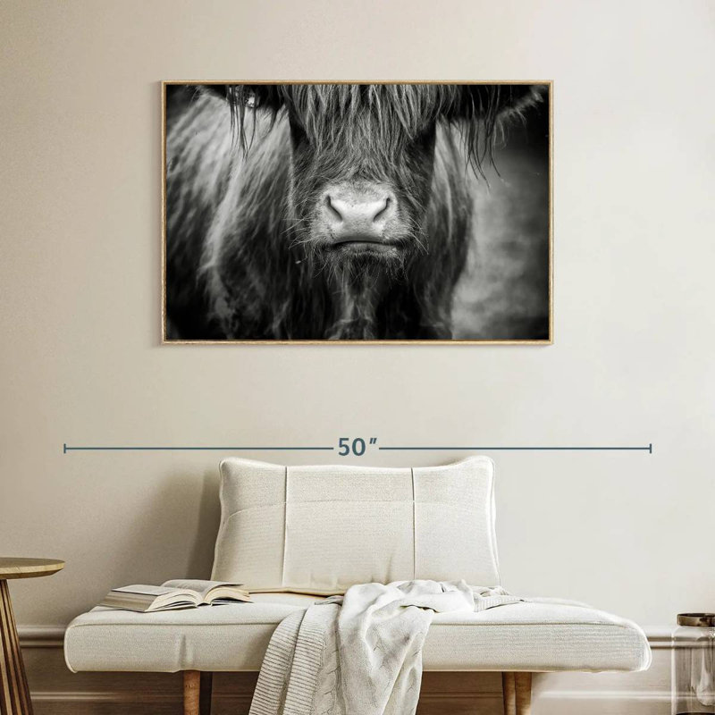 Vache Highland, Cadre flottant en bois naturel, 40 po x 27 po