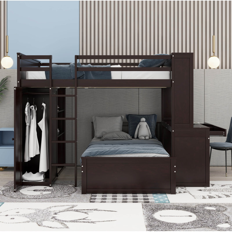 Lit superposé double avec tiroirs Burwell Kids, Espresso