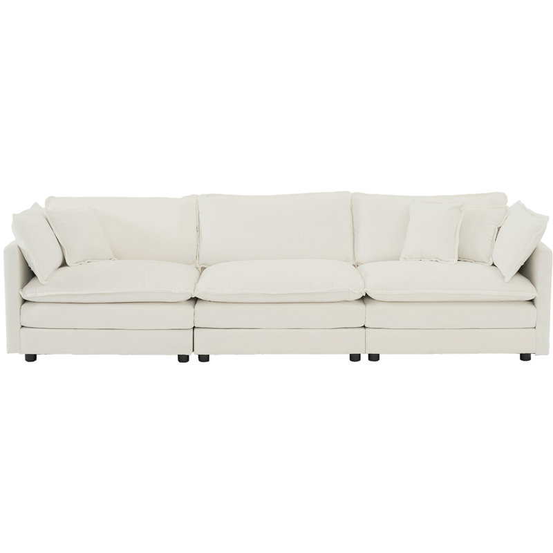 3 avec coussins d'accoudoirs et coussins décoratifs, style Mid-Century moderne pour le salon, chambre en chenille blanche, 2 3