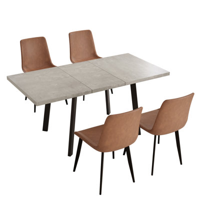 Katina Extendable Kitchen Dining Table Set with 17.7"H Faux Leather Upholstered Dining Chair for Kitchen Dining Room, Home Furniture by George Oliver