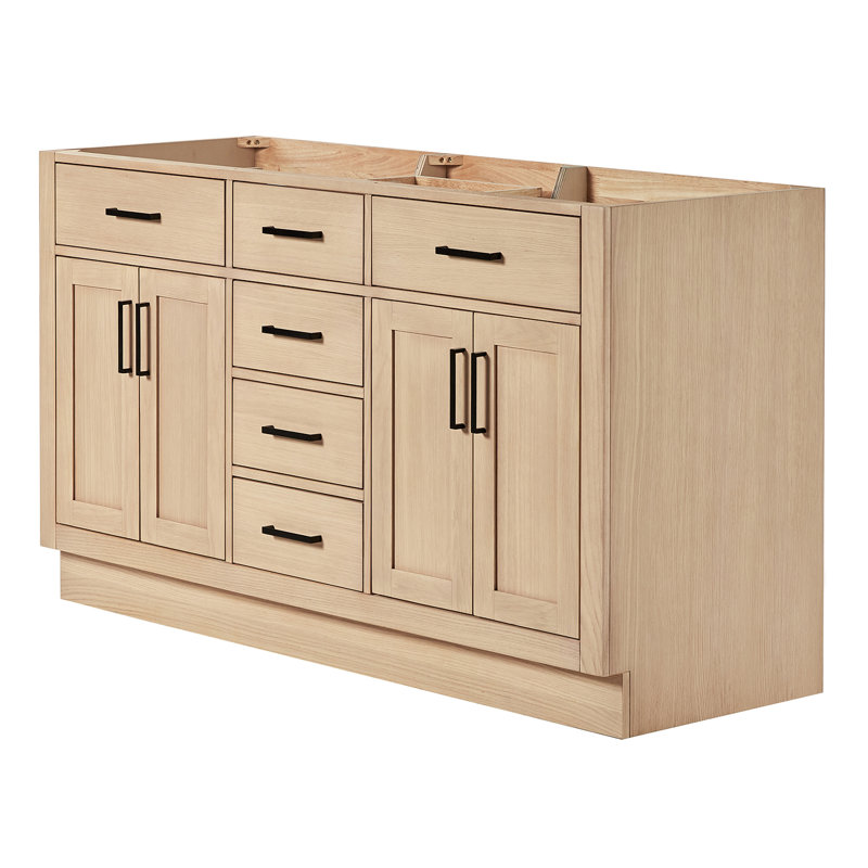 Osoria 60'' Solid Wood Double Bathroom Vanity Base Only, Base Cabinet without Top, Natural Oak