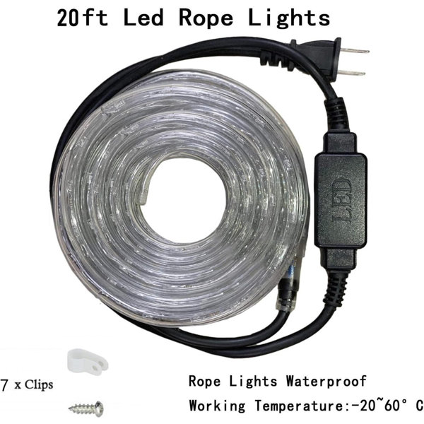 Latitude Run® 20Ft LED Rope Lights Outdoor Waterproof, Cold White ...