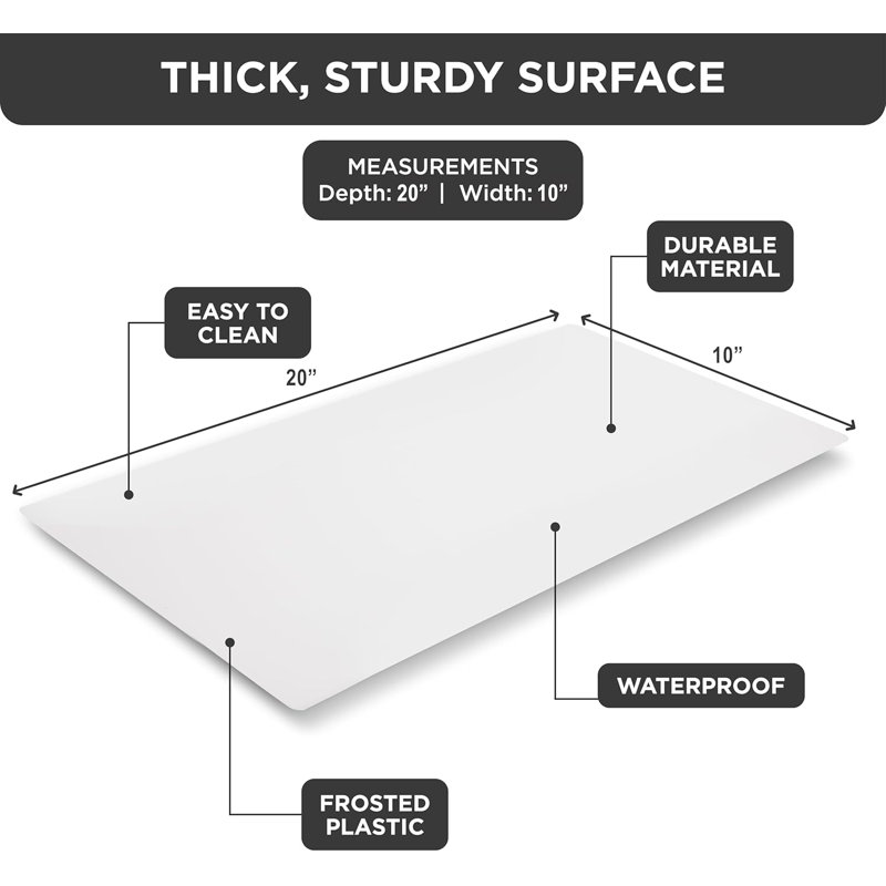 Doublure de tablette en plastique transparent transparent givré pour tablettes coulissantes, H 0,13 po x l 10 po x P 20 po
