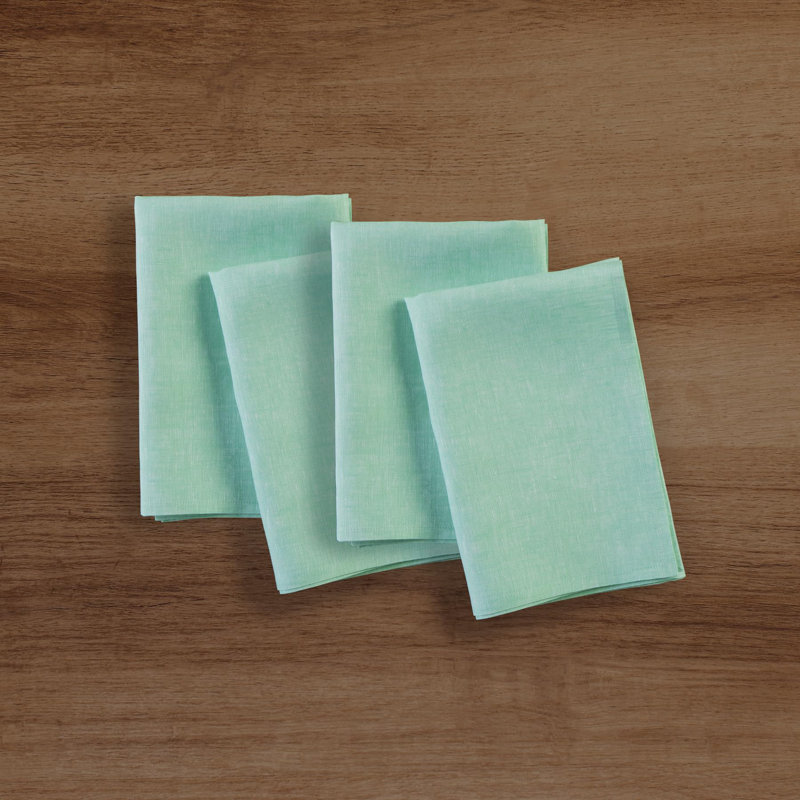 100% Pure Linen Dinner Napkins - Athena, Chambray Aqua