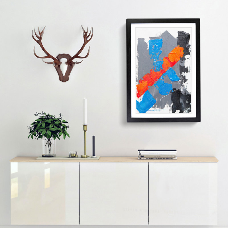 Abstract Art Painting Vol.365 by S.Johnson - Framed Print, 36cm H x 27cm W x 2cm D, Black Framed