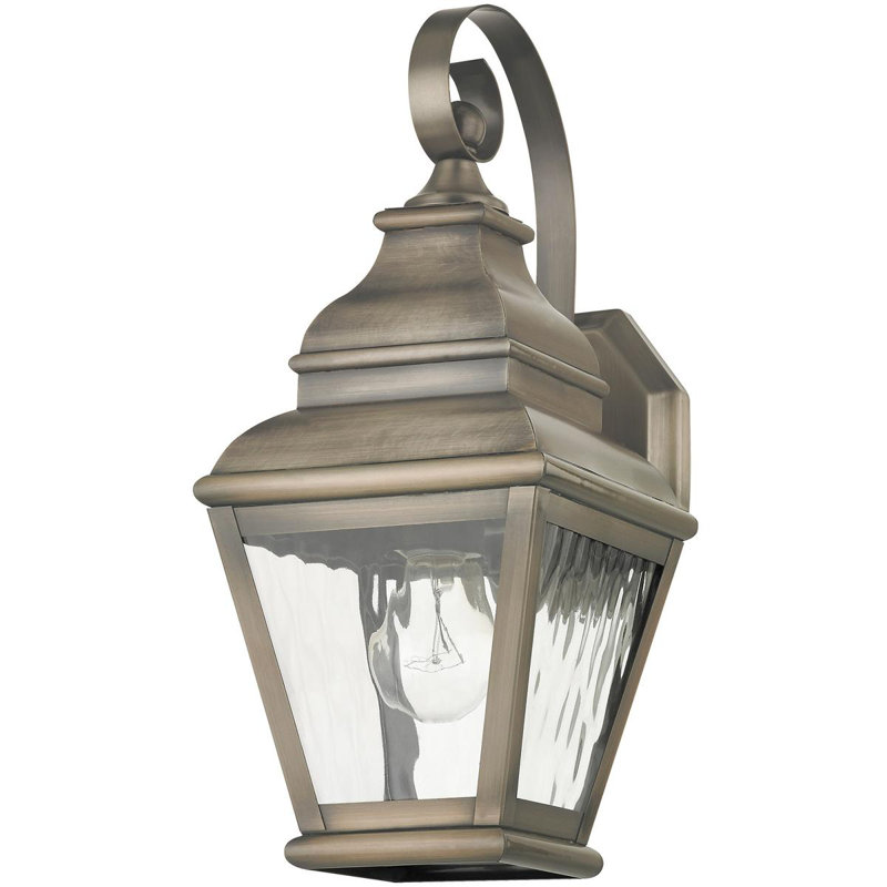 6.5 inch Outdoor Wall Lantern Pendant with Clear Water Glass Shade, Vintage Pewter