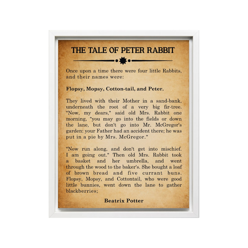 Beatrix Potter l'histoire de Peter Rabbit, Canevas, H 18 po x l 24 po, Encadrement blanc