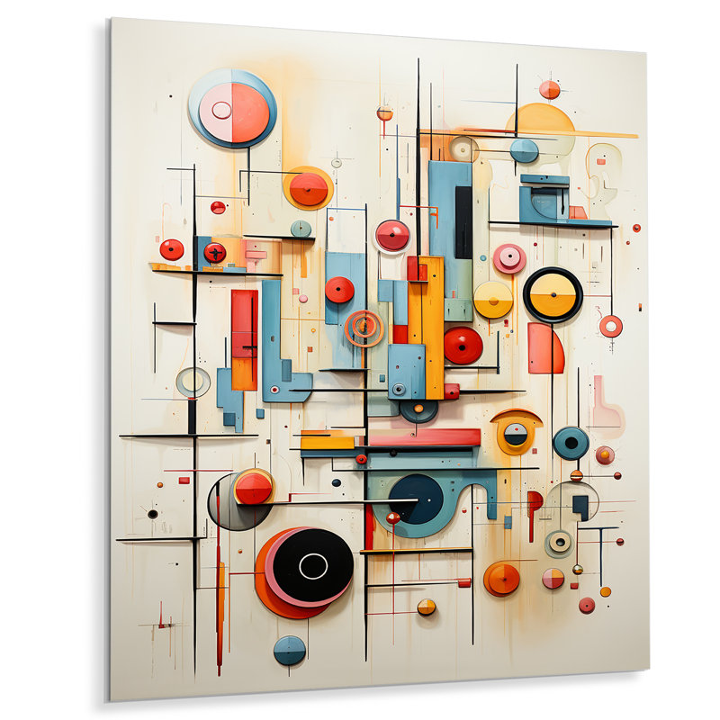 Art géométrique rétro Mid Century, H 32 po x l 16 po x P 1 po, Pas de métal encadré