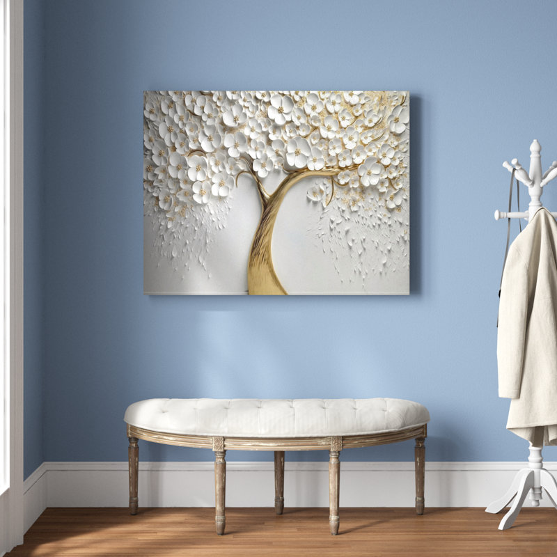 Orchidée blanche jardin de branches V - impression d'art mural floral - non texturé, H 34 po x l 44 po, Toile tendue