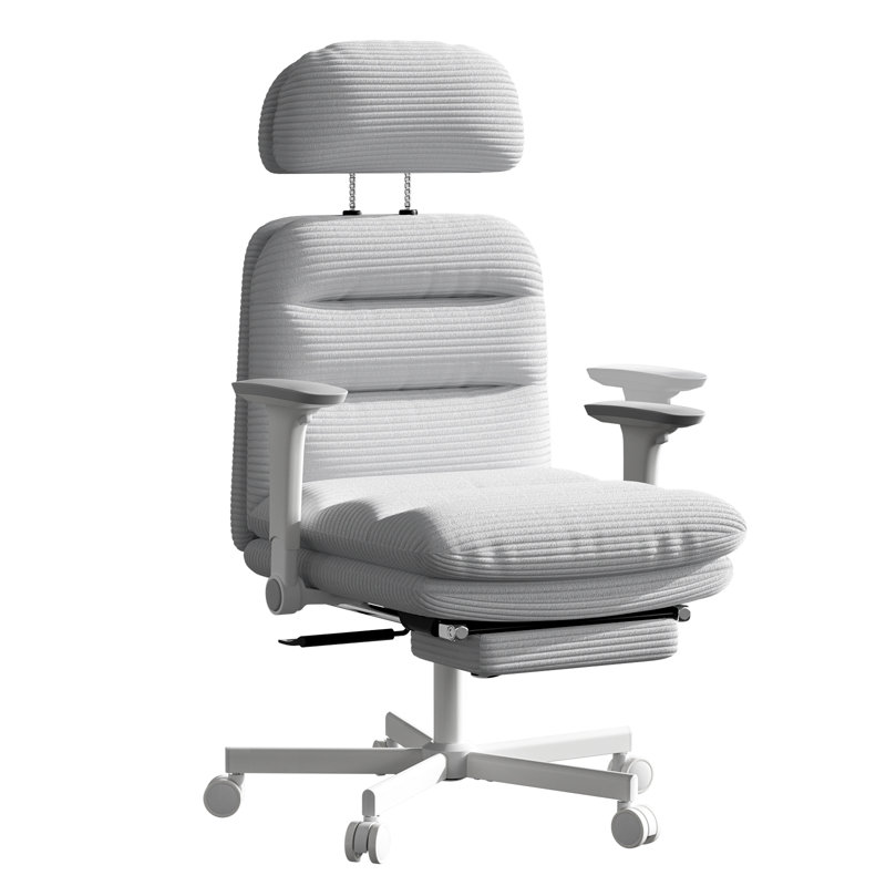 Grey Corduroy Executive Office Desk Chair with Flip-up Armrests,Footrest,Adjustable Height Headrest Computer Chair, Gray