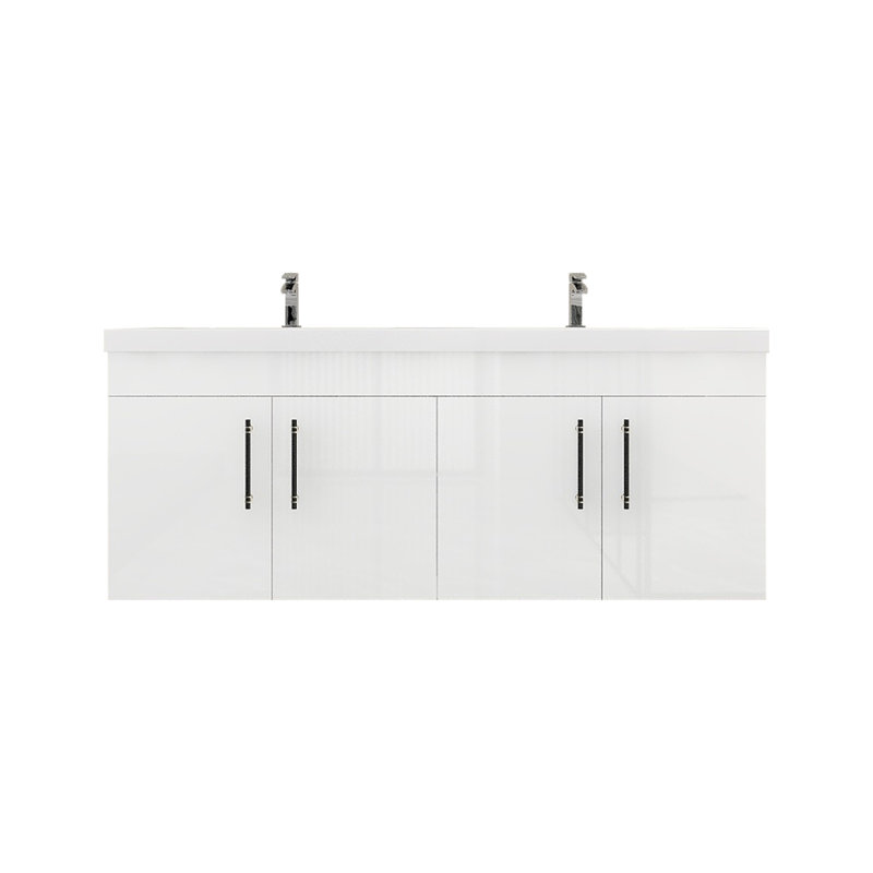 Ensemble de meuble-lavabo double mural Romer, Blanc lustré