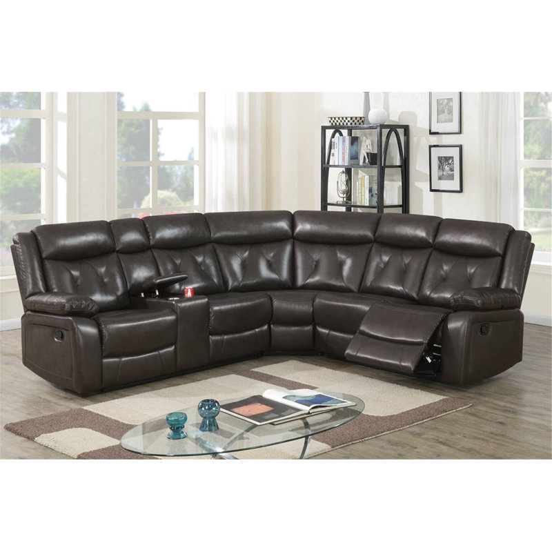 Aarjun Faux Leather Power Reclining Sectional Symmetrical, Espresso Faux Leather