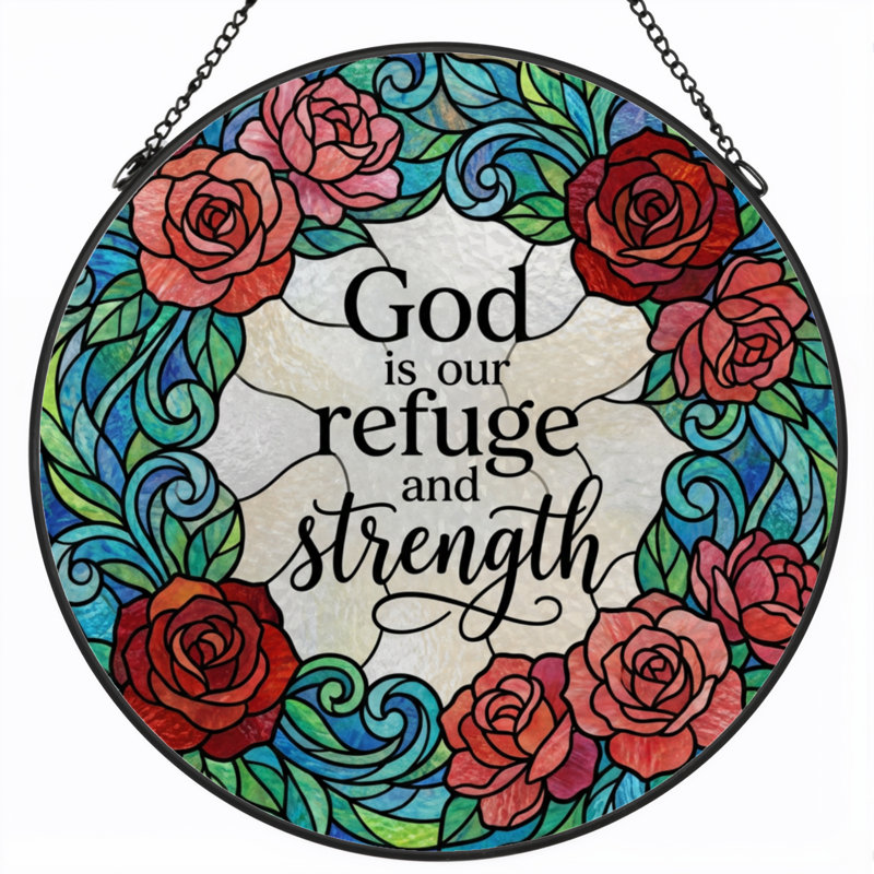 7.8"H Rose Vine Stained Glass Window Panel, 7.8" H x 7.8" W