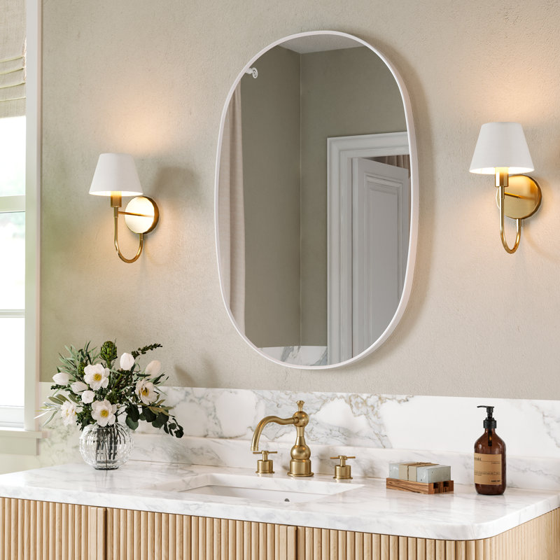 Miroir mural ovale en aluminium avec cadre vertical pour salle de bain, chambre à coucher, entrée, Blanc