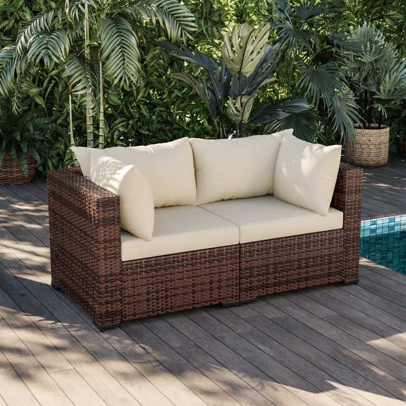 2-Person Outdoor Seating Group With Cushions, Beige