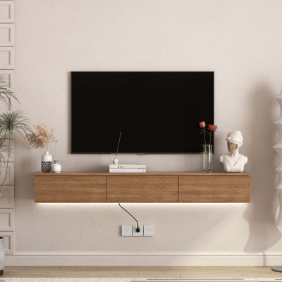Meuble télé flottant fixé au mur avec 16 DEL de couleur, meuble télé moderne de 67 po, meuble télé flottant pour téléviseur 55 60 65 po