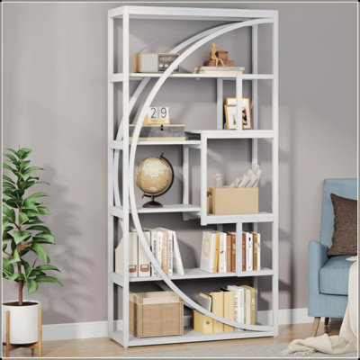 70.47" Industrial Etagere Bookshelf, 5-Tier Freestanding Bookcase with 8 Open Storage Shelves, Modern Geometric Display Organizer for Living Room, Bedroom, Home Office