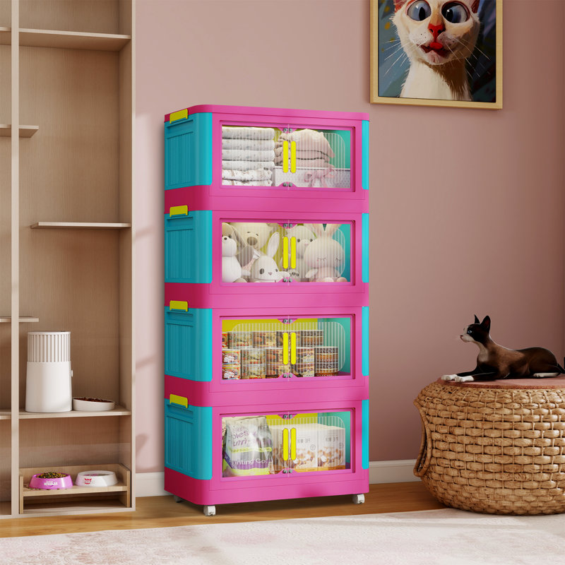 Stackable Plastic Storage Cabinet With Wheels, 4