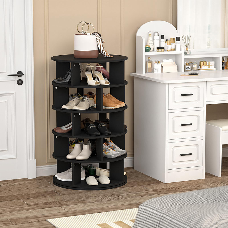 Range-chaussures rotatif 24 paires, étagère à chaussures à 5 niveaux, Noir, noir, noir, noir