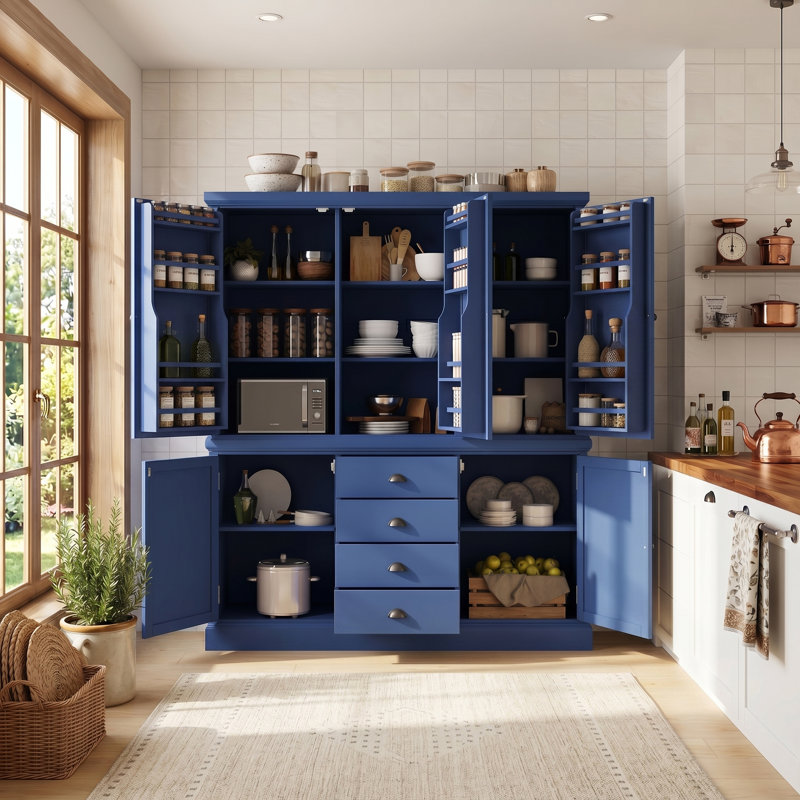 Freestanding 73"Tall Kitchen Pantry Kitchen Storage Cabinet With Drawers, Door Shelves And Adjustable Shelves, Blue