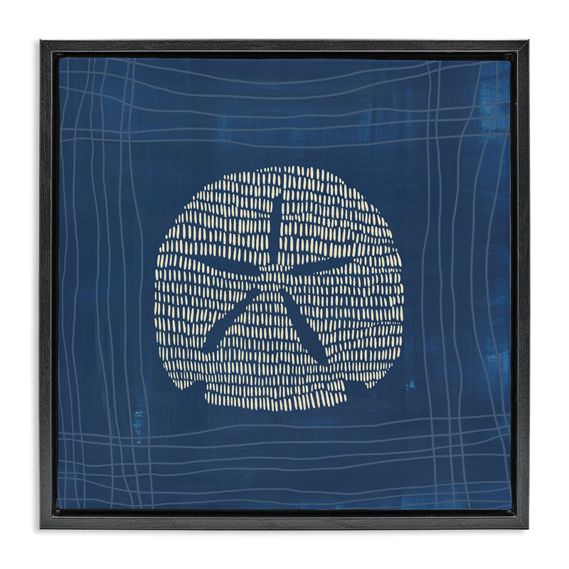 «Sand Dollar on Blue», toile encadrée flottante par Jetty Home, LLC, Cadre flottant noir de jais, H 18 po x l 18 po