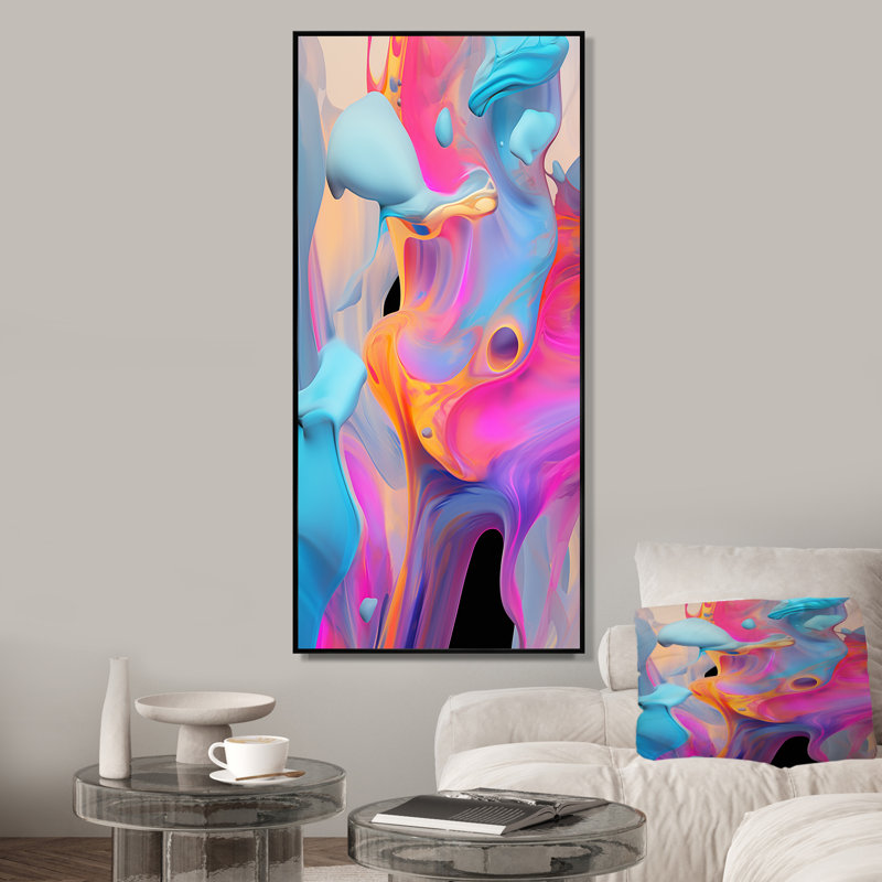 "Peinture rose et bleue Fusion V", Cadre flottant noir, H 32 po x l 24 po x P 1 po