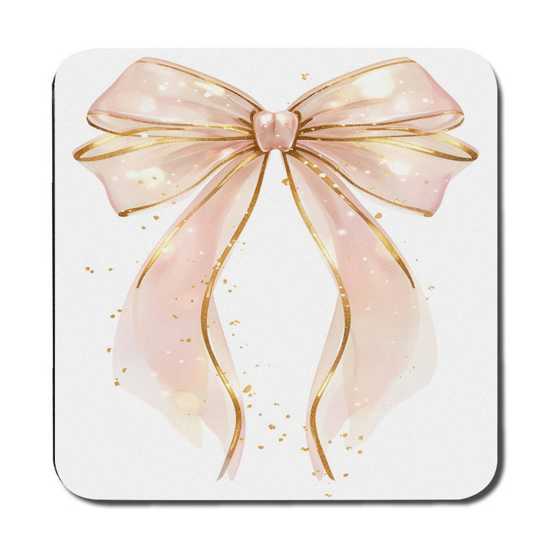 Elegant Placemat Coaster Set Wood Bottom Pink Ribbon