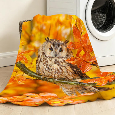Orange Ultra Soft Flannel Fleece Throw Blanket,Bird in Forest Yellow Single-Sided Print