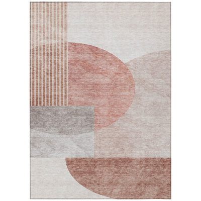 8' X 10' Copper Red And Gray Geometric Washable Indoor Outdoor Area Rug