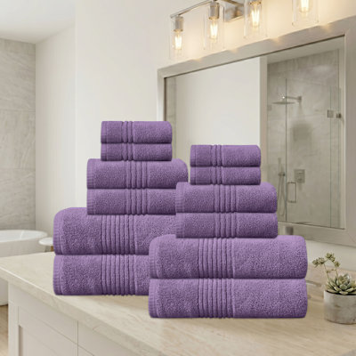 Home Weavers Phoebe 500GSM 100% Cotton Zero Twist Super Absorbent Bath Towel Set, 13"x13" (4), 16"x24" (4), 27"x54" (4)(4 Bath, 4 Hand, 4 Wash Towels set), Purple