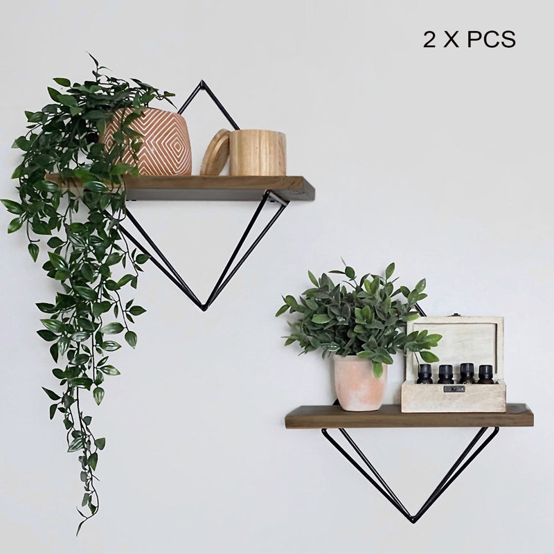 Modern Decorative Wooden Wall Shelf (2 Pieces), Walnut & Black, 11.8 x 11.8 x 5.5 inches | 100% Spruce Wood with 100% Metal Frame | Easy Wall Mount, Stylish Industrial Design, Holds Up to 11.0 lbs