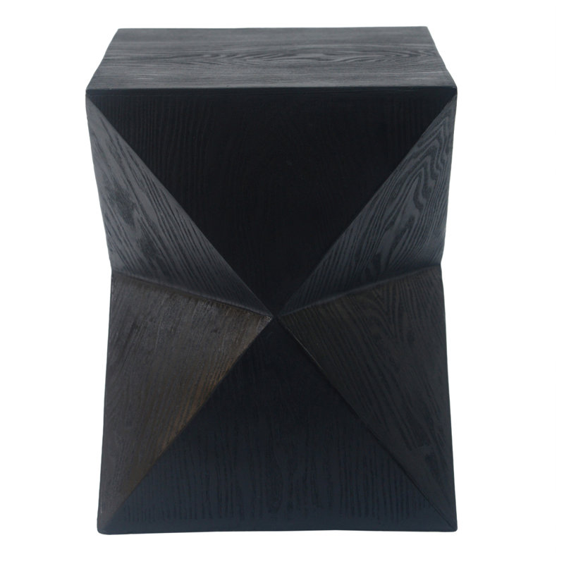 Patio Table Outdoor Concrete Side Table, Wood Grain Texture, Black