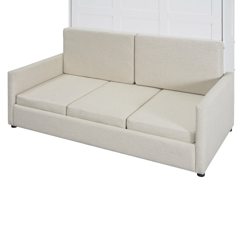 Lit escamotable en bois avec canapé rembourré en lin