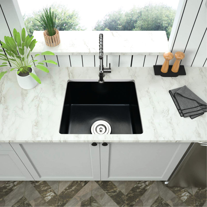 Évier de bar encastrable à quartz 18 po x 16 po, noir mat, résistant à la chaleur et aux taches, antirouille, évier de cuisine 18 po x 16 po