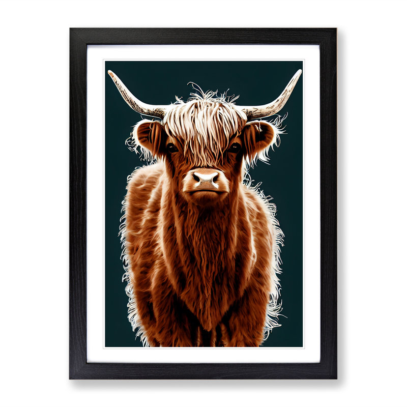 Charming Highland Cow - Print, 48cm H x 36cm W, Black Framed, White