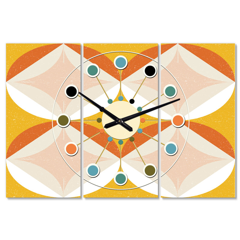 Très grande horloge murale rétro abstraite Mid-Century